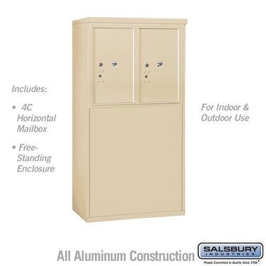 6 Door High Free-Standing 4C Horizontal Parcel Locker with 2 Parcel Lockers in Sandstone with USPS Access